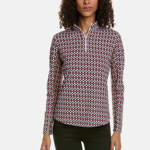 Ibkul Casino Royale Printed Quarter Zip Shirt RED BLACK NWT
